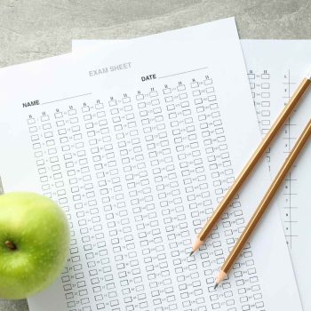 Concept of exams and tests, top view